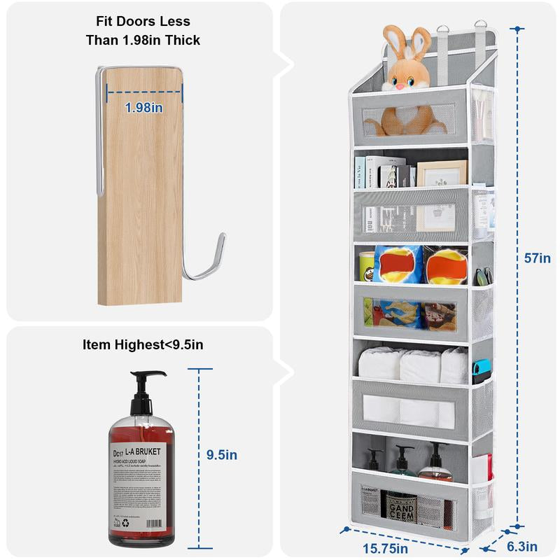 Over the Door Organizer Storage-5-Tier Hanging Organizer with 5 Large Pockets, Anti-Tilt Design, 44 Lb Capacity for Bedroom, Bathroom, Pantry