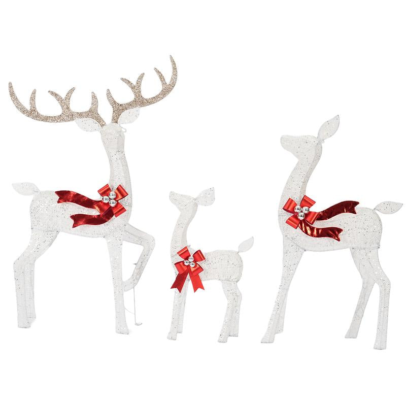 FOOWIN 3D Large Lighted Christmas Deer Family Set, 3-Piece 4.8Ft Pre-Lit Reindeer Outdoor Christmas Decoration with 210 LED Lights, Red Bows,Stakes, for Yard Patio Lawn Garden Courtyard