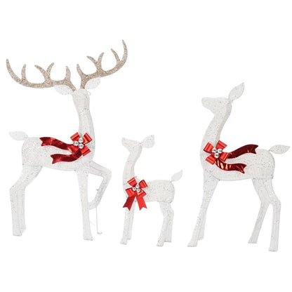FOOWIN 3D Large Lighted Christmas Deer Family Set, 3-Piece 4.8Ft Pre-Lit Reindeer Outdoor Christmas Decoration with 210 LED Lights, Red Bows,Stakes, for Yard Patio Lawn Garden Courtyard