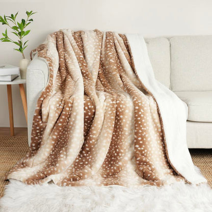 Cozy Bliss Luxury Faux Fur Throw Blanket 400GSM Deer Print, Non Shedding Double Sided Sherpa Blankets Super Soft Fluffy Thick Warm Throws Home Decor for Couch Bed Sofa Women, Plush Warm Microfiber Cheetah Blanket for Couch, Bed,Season Comfort, Sofa